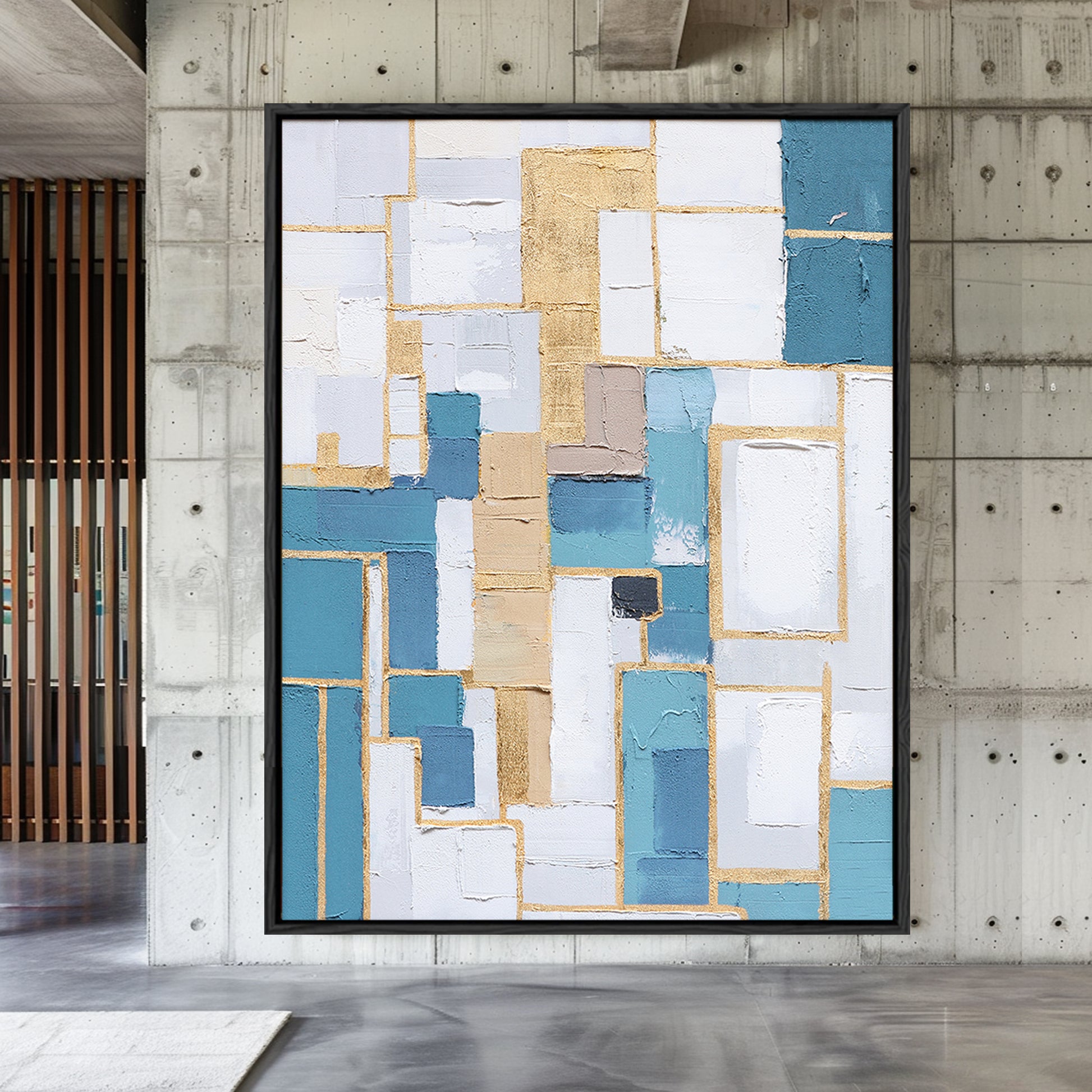 Blue And Gold Wall Art | Geometric Wall Art | Minimalist Abstract Art | Contemporary Modern Wall Decor #DF064