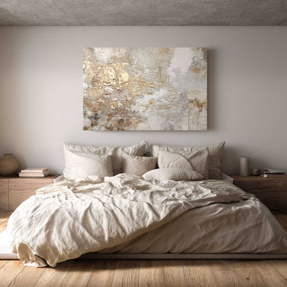 Abstract Beige and Gold Landscape Painting - Textured Wabi-Sabi Wall Art | TW219
