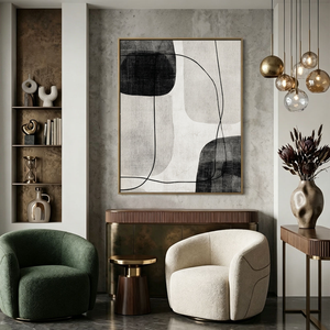 Black and White Minimalist Abstract Organic Shapes & Curved Lines Textured Canvas Wall Art for Modern Home Office Living Room Bedroom Dining Room Hallway Decor