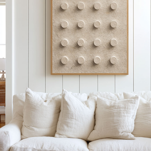 Minimalist Beige 3D Raised Circle Geometric Textured Plaster Wall Art for Modern Home Decor, Neutral Abstract Wall Decor with Stucco Texture, Wabi-Sabi Inspired? No Symmetric! Correct: Neutral Abstract 3D Circle Geometric Textured Plaster Wall Art