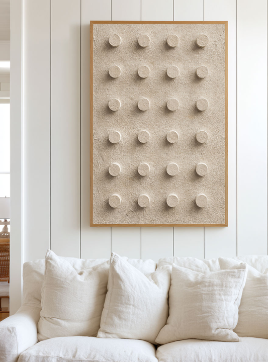 Minimalist Beige 3D Raised Circle Geometric Textured Plaster Wall Art for Modern Home Decor, Neutral Abstract Wall Decor with Stucco Texture, Wabi-Sabi Inspired? No Symmetric! Correct: Neutral Abstract 3D Circle Geometric Textured Plaster Wall Art