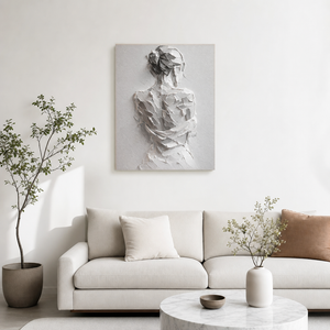 White Gray Textured Abstract Portrait Acrylic-style Vertical Wall Art for Bedroom