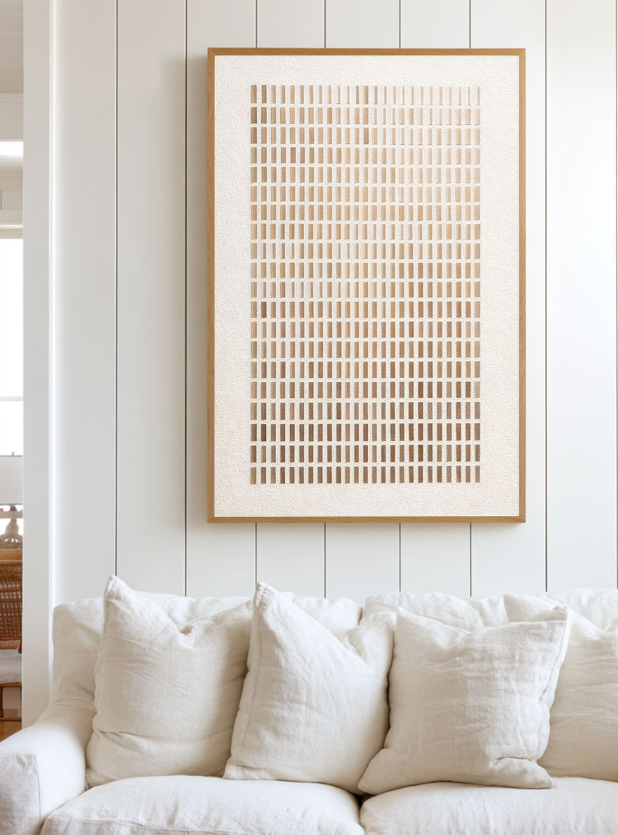 Minimalist Abstract Geometric Beige White Gradient Line Grid Textured Canvas Wall Art Neutral Tone Modern Home Office Living Room Decor#TW187