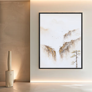 Painting Of The Mountains | Gold White Wall Art | Minimalist Abstract Art | Wabi Sabi Art #DF008