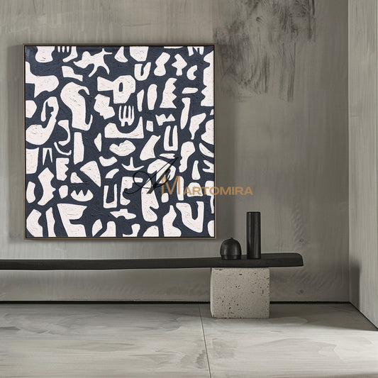 Black And White Abstract Art | Minimalist Paint | Abstract Geometric Art | Large Painting For Living Room #DF063