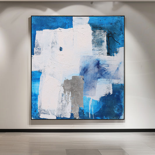 Blue And White Wall Art | Modern Abstract Oil Painting | Minimalist Abstract Art #DF025
