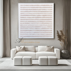 Wabi-Sabi Minimalist Neutral Abstract Art | Textured Line Painting on Canvas | Beige Modern Wall Art | Minimal Aesthetic Home Decor #WB001