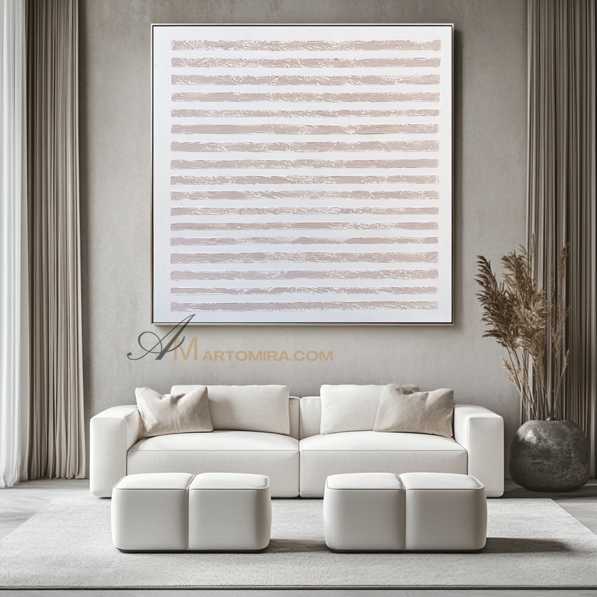 Wabi-Sabi Minimalist Neutral Abstract Art | Textured Line Painting on Canvas | Beige Modern Wall Art | Minimal Aesthetic Home Decor #WB001