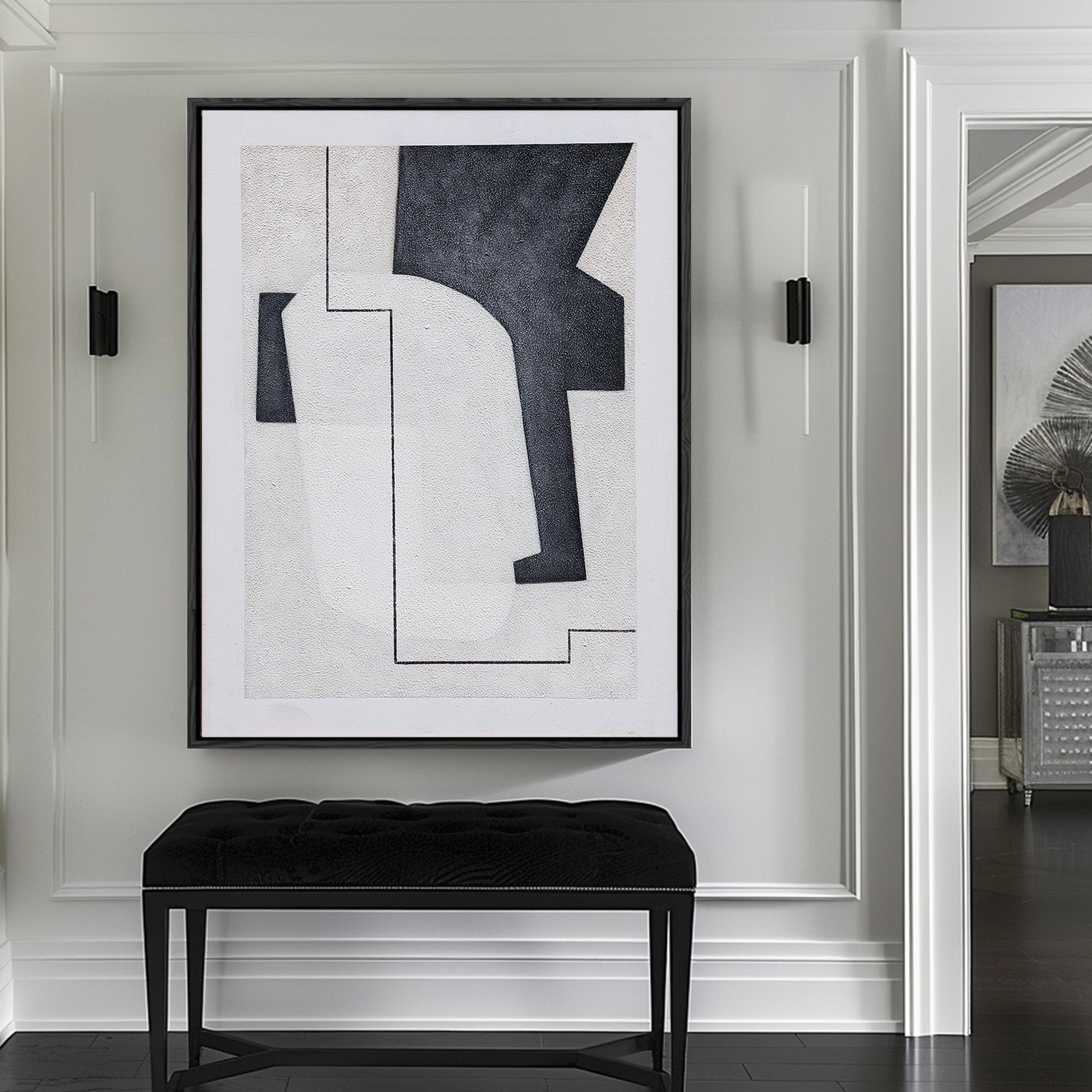 Black And White Canvas Art | Minimalist Painting | Abstract Geometric Art | Minimalist Abstract Wall Art #DF009