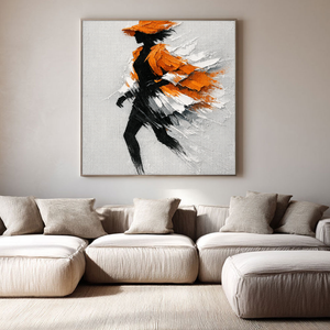Modern Framed Black Silhouette Woman Portrait Wall Art with Thick Orange White Light Grey Impasto Brush Strokes, Elegant Abstract Textured Painting for Home Decor, Living Room Bedroom Office Accent Piece, Handcrafted 3D-Like Effect