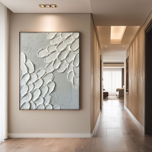 Minimalist Abstract Organic Textured Wall Art, Thick White Impasto Petal Scale Forms on Soft Light Grey Canvas Base, Modern Neutral Non-Representational Home Decor, 3D Brush Stroke Detail, Office, Living Room, Bedroom Decor