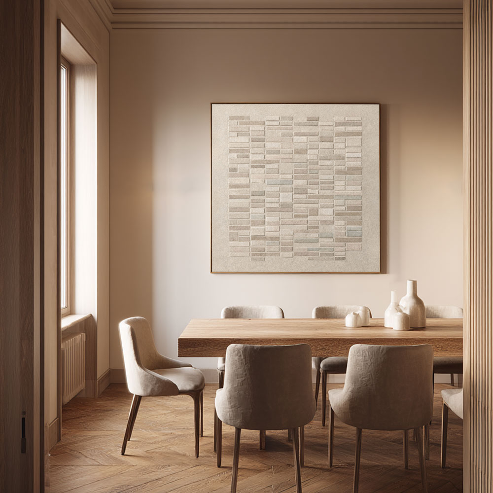Minimalist Geometric Block Pattern Neutral Textured Wall Art in Soft Beige, Warm Brown, Light Grey, Medium Grey Tones Modern Abstract Decor for Office, Hallway, Dining Room, Bedroom, Living Room