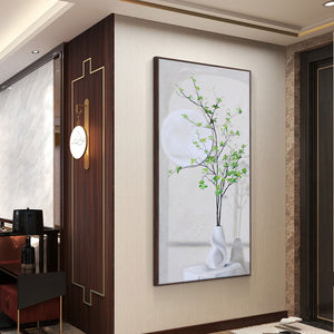Green And White Wall Art | Flower Vase Painting | Wall Art Decor | Large Acrylic Paint #DF002