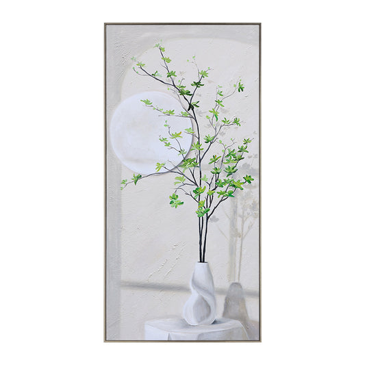 Green And White Wall Art | Flower Vase Painting | Wall Art Decor | Large Acrylic Paint #DF002