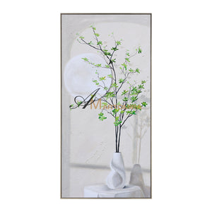 Green And White Wall Art | Flower Vase Painting | Wall Art Decor | Large Acrylic Paint #DF002