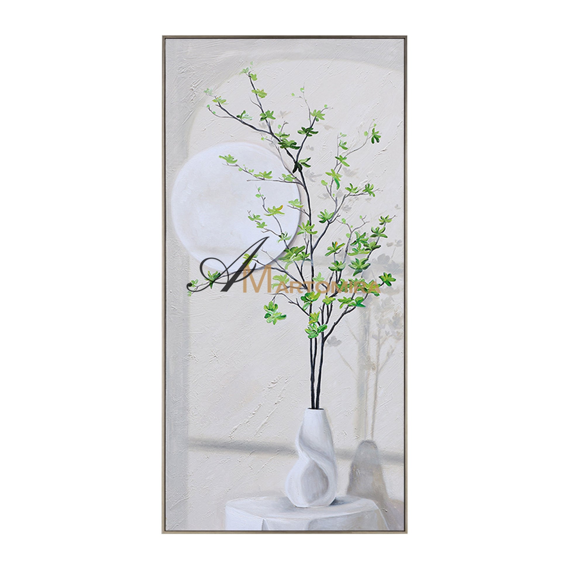 Green And White Wall Art | Flower Vase Painting | Wall Art Decor | Large Acrylic Paint #DF002