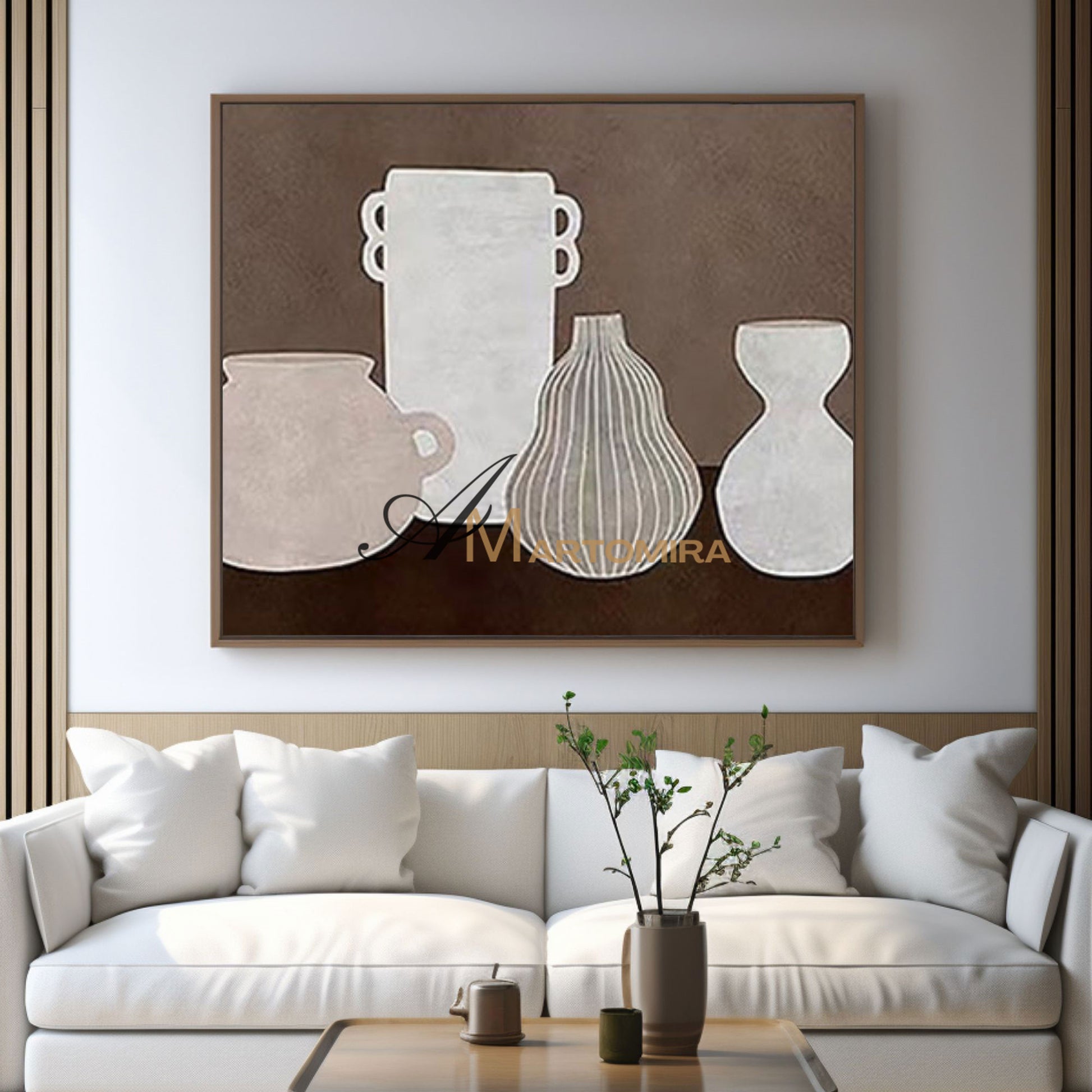 Wabi Sabi Wall Art | Abstract Minimalist Art | Brown And Beige Wall Art | Vase Painting  #MF003