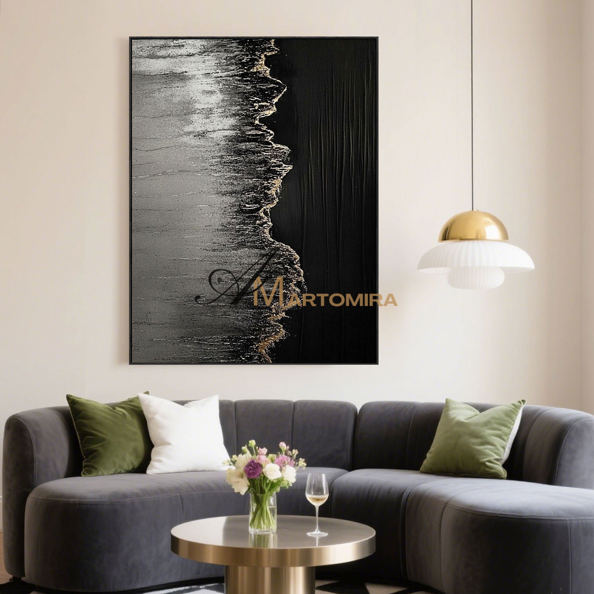 Beach Canvas | Abstract Beach Painting | Black And White Canvas Art | Textured Wall Art #POS054