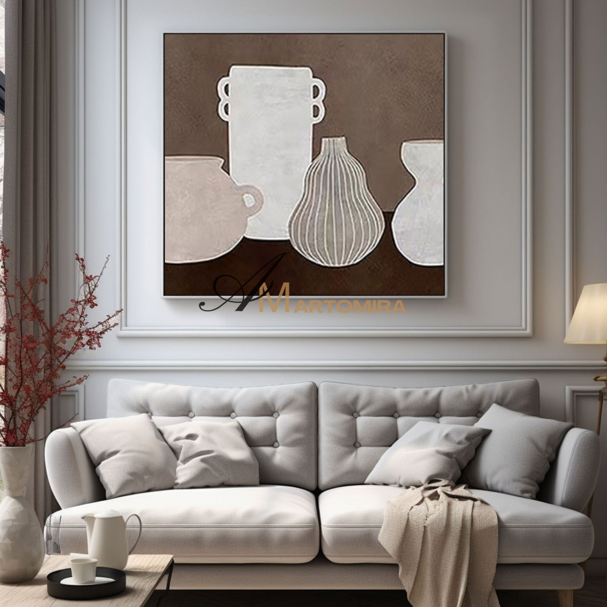 Wabi Sabi Wall Art | Abstract Minimalist Art | Brown And Beige Wall Art | Vase Painting  #MF003