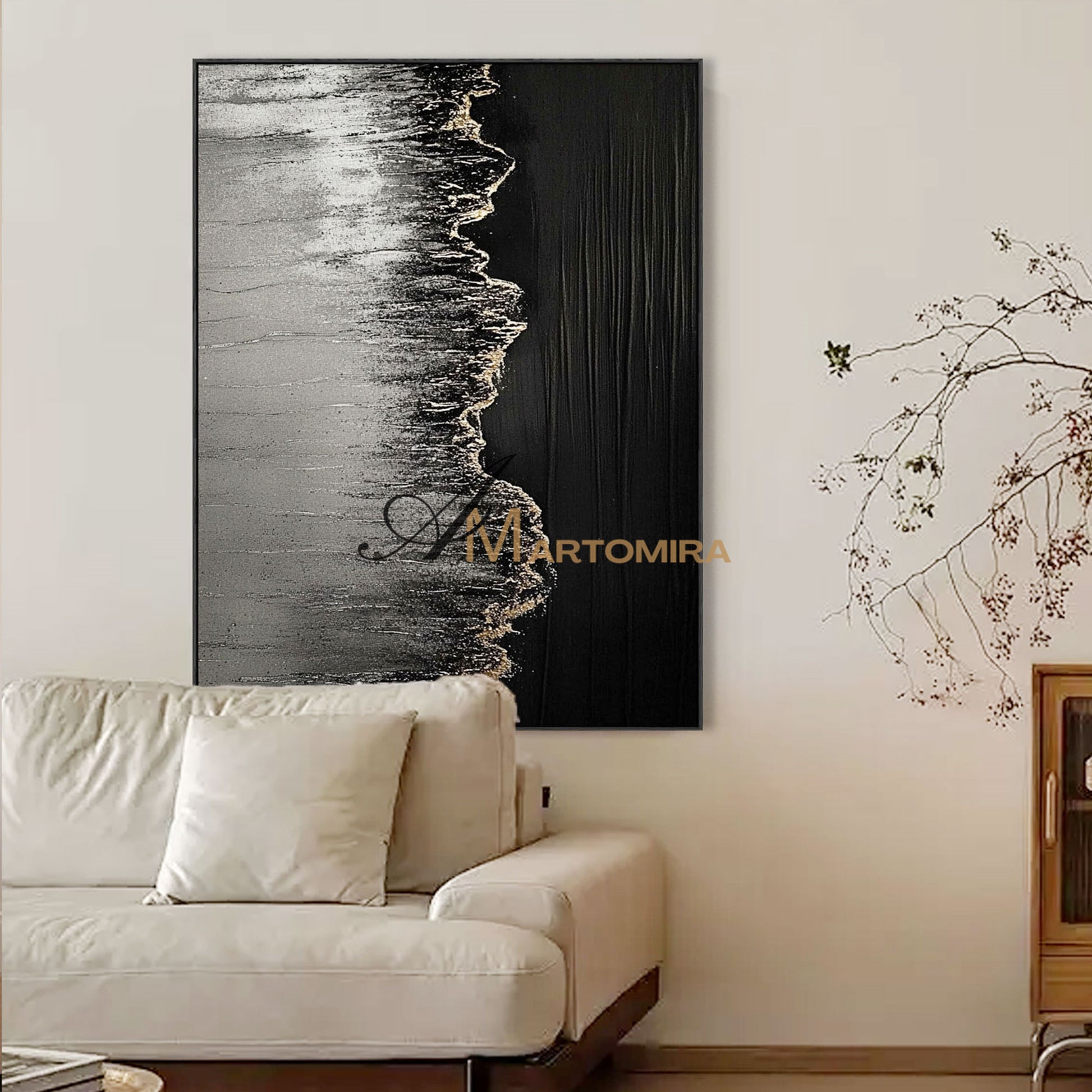 Beach Canvas | Abstract Beach Painting | Black And White Canvas Art | Textured Wall Art #POS054