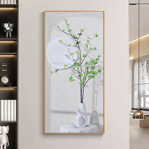 Green And White Wall Art | Flower Vase Painting | Wall Art Decor | Large Acrylic Paint #DF002