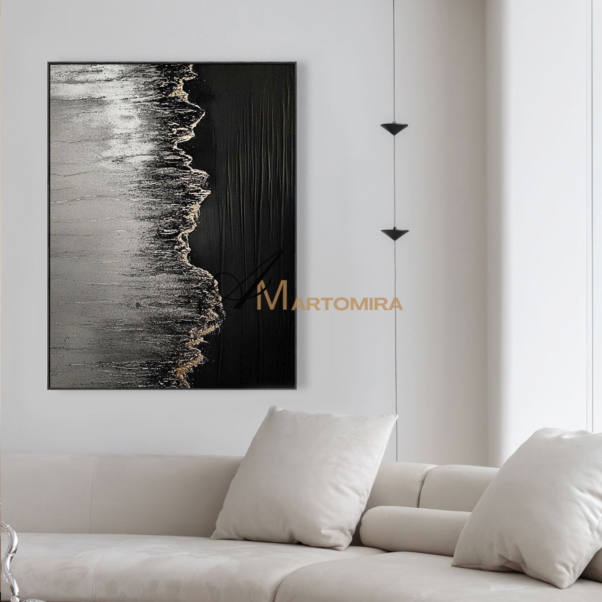 Beach Canvas | Abstract Beach Painting | Black And White Canvas Art | Textured Wall Art #POS054