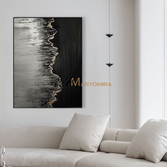 Beach Canvas | Abstract Beach Painting | Black And White Canvas Art | Textured Wall Art #POS054