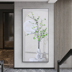 Green And White Wall Art | Flower Vase Painting | Wall Art Decor | Large Acrylic Paint #DF002