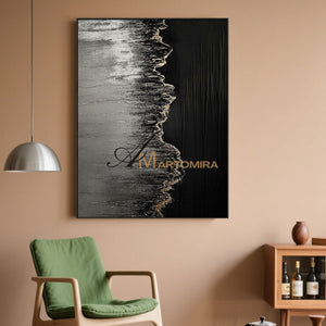 Beach Canvas | Abstract Beach Painting | Black And White Canvas Art | Textured Wall Art #POS054