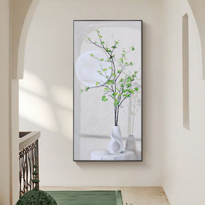 Green And White Wall Art | Flower Vase Painting | Wall Art Decor | Large Acrylic Paint #DF002