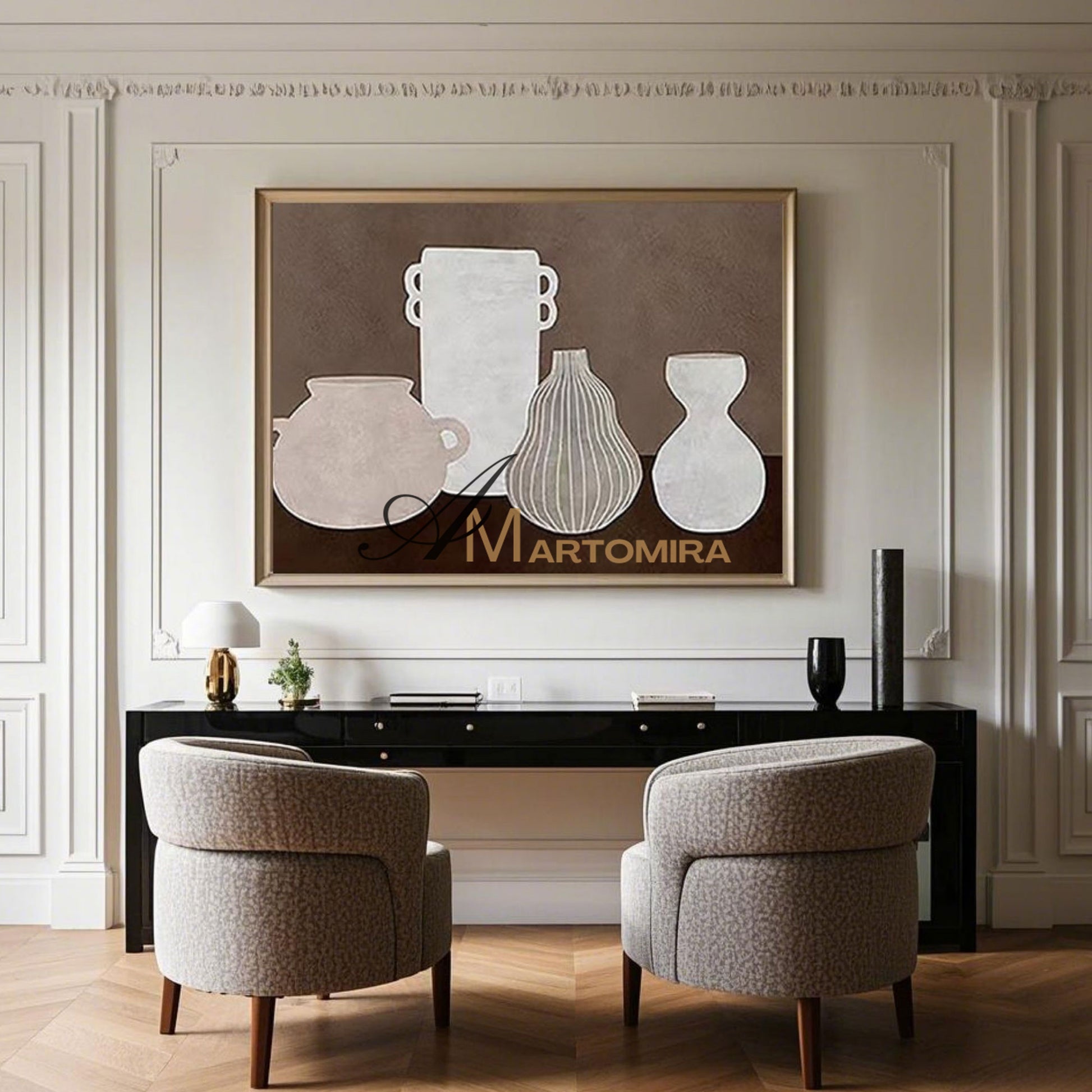 Wabi Sabi Wall Art | Abstract Minimalist Art | Brown And Beige Wall Art | Vase Painting  #MF003