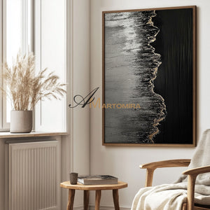 Beach Canvas | Abstract Beach Painting | Black And White Canvas Art | Textured Wall Art #POS054