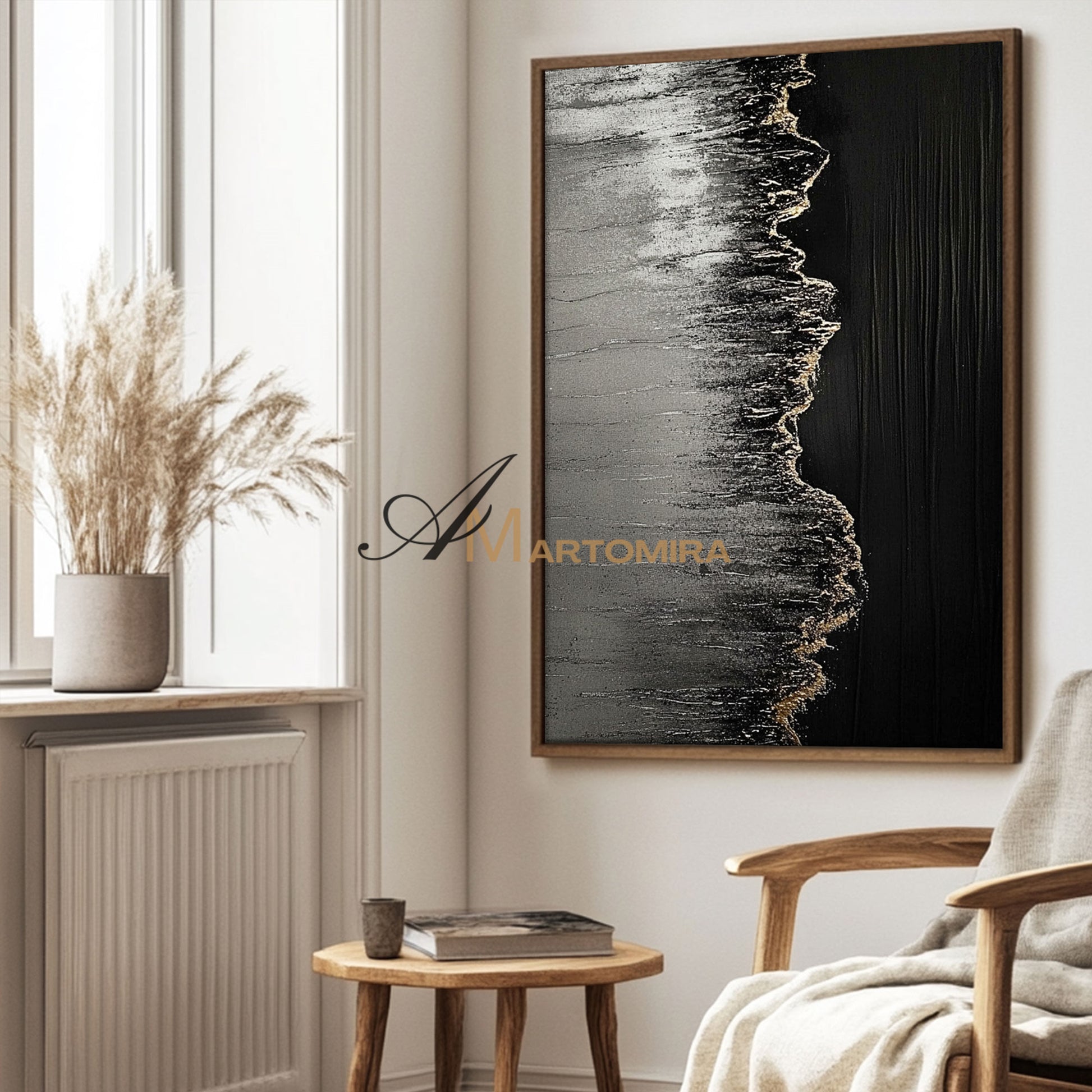 Beach Canvas | Abstract Beach Painting | Black And White Canvas Art | Textured Wall Art #POS054