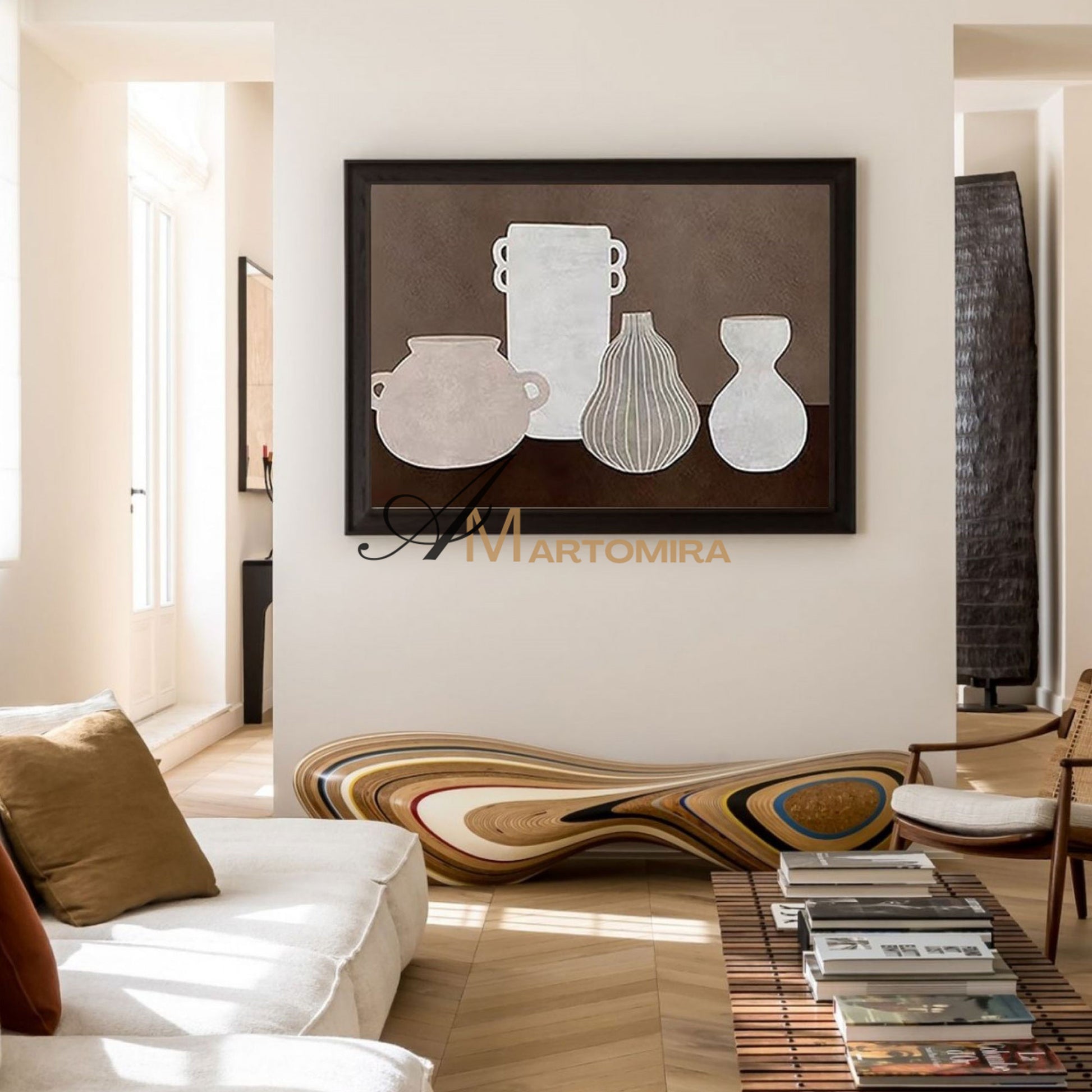 Wabi Sabi Wall Art | Abstract Minimalist Art | Brown And Beige Wall Art | Vase Painting  #MF003