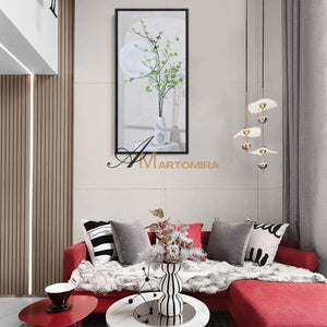 Green And White Wall Art | Flower Vase Painting | Wall Art Decor | Large Acrylic Paint #DF002