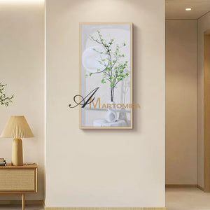 Green And White Wall Art | Flower Vase Painting | Wall Art Decor | Large Acrylic Paint #DF002