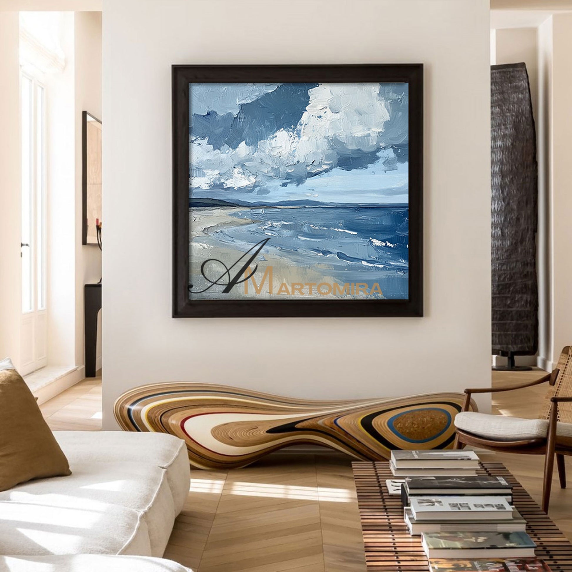Abstract Landscape Painting | Ocean Wall Art | Blue White Abstract Painting | Contemporary Wall Decor #POS080