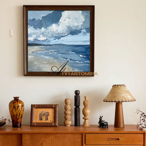Abstract Landscape Painting | Ocean Wall Art | Blue White Abstract Painting | Contemporary Wall Decor #POS080