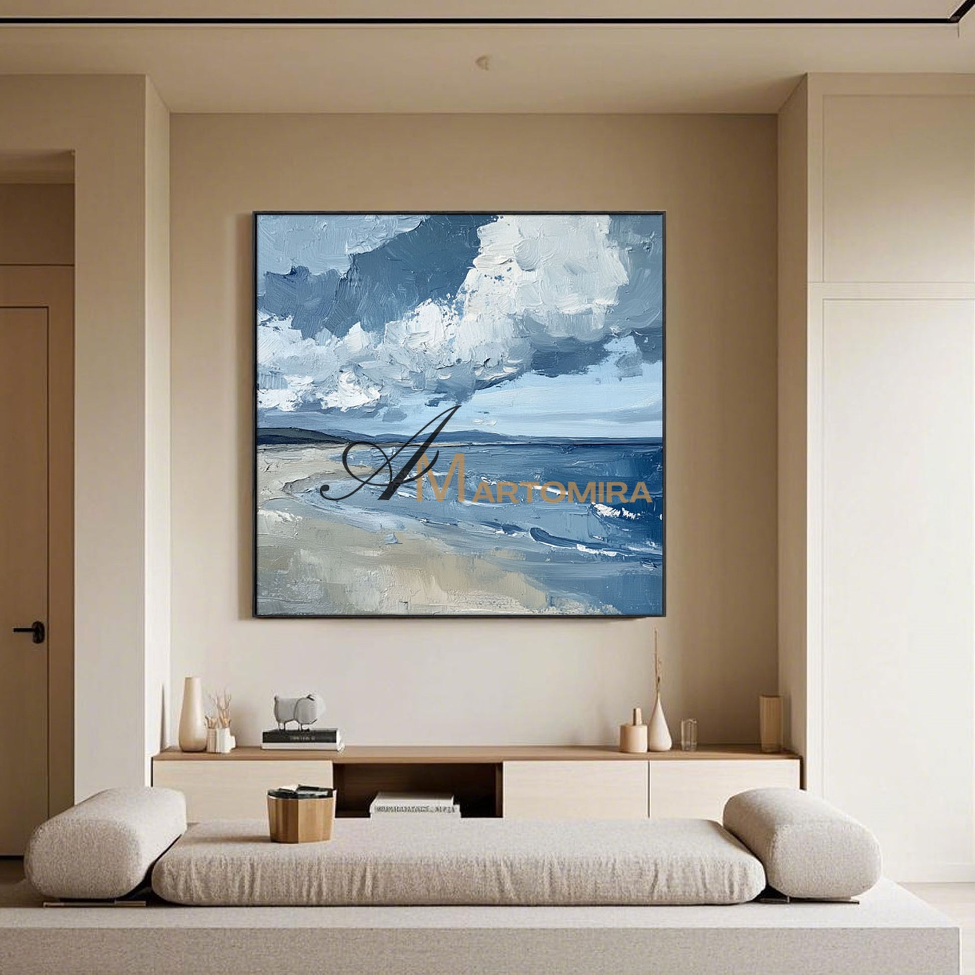 Abstract Landscape Painting | Ocean Wall Art | Blue White Abstract Painting | Contemporary Wall Decor #POS080