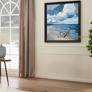 Abstract Landscape Painting | Ocean Wall Art | Blue White Abstract Painting | Contemporary Wall Decor #POS080