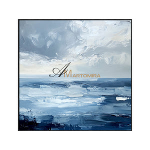 Blue Ocean Paintings | Abstract Paintings Of Waves | Blue White Abstract Painting | Canvas Wall Decor #POS081