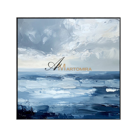 Blue Ocean Paintings | Abstract Paintings Of Waves | Blue White Abstract Painting | Canvas Wall Decor #POS081