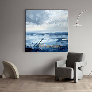 Blue Ocean Paintings | Abstract Paintings Of Waves | Blue White Abstract Painting | Canvas Wall Decor #POS081