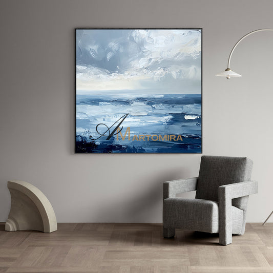 Blue Ocean Paintings | Abstract Paintings Of Waves | Blue White Abstract Painting | Canvas Wall Decor #POS081