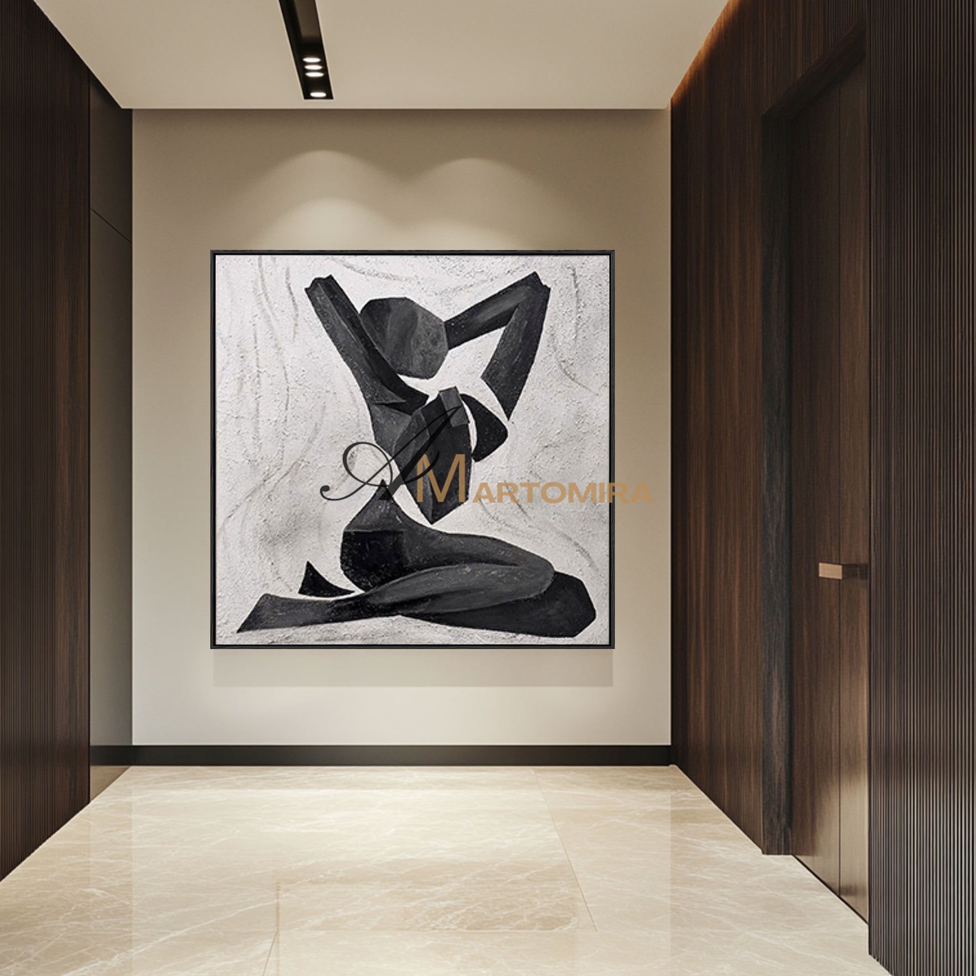 Abstract Wall Art | Black And White Canvas Art | Woman Art Black And White | Abstract Geometric Art #MF031