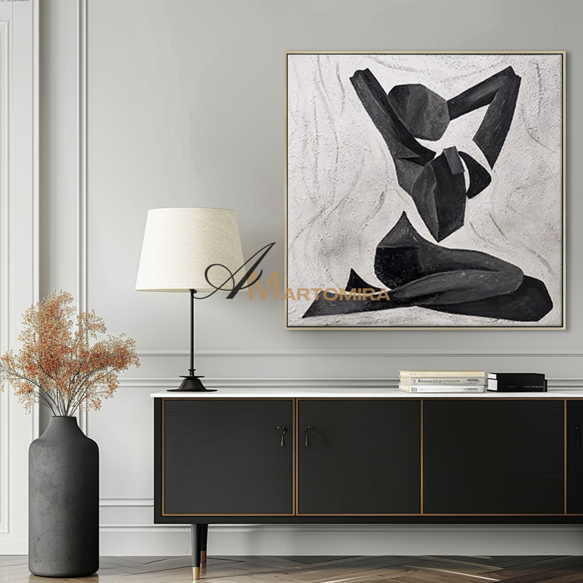 Abstract Wall Art | Black And White Canvas Art | Woman Art Black And White | Abstract Geometric Art #MF031