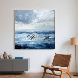 Blue Ocean Paintings | Abstract Paintings Of Waves | Blue White Abstract Painting | Canvas Wall Decor #POS081