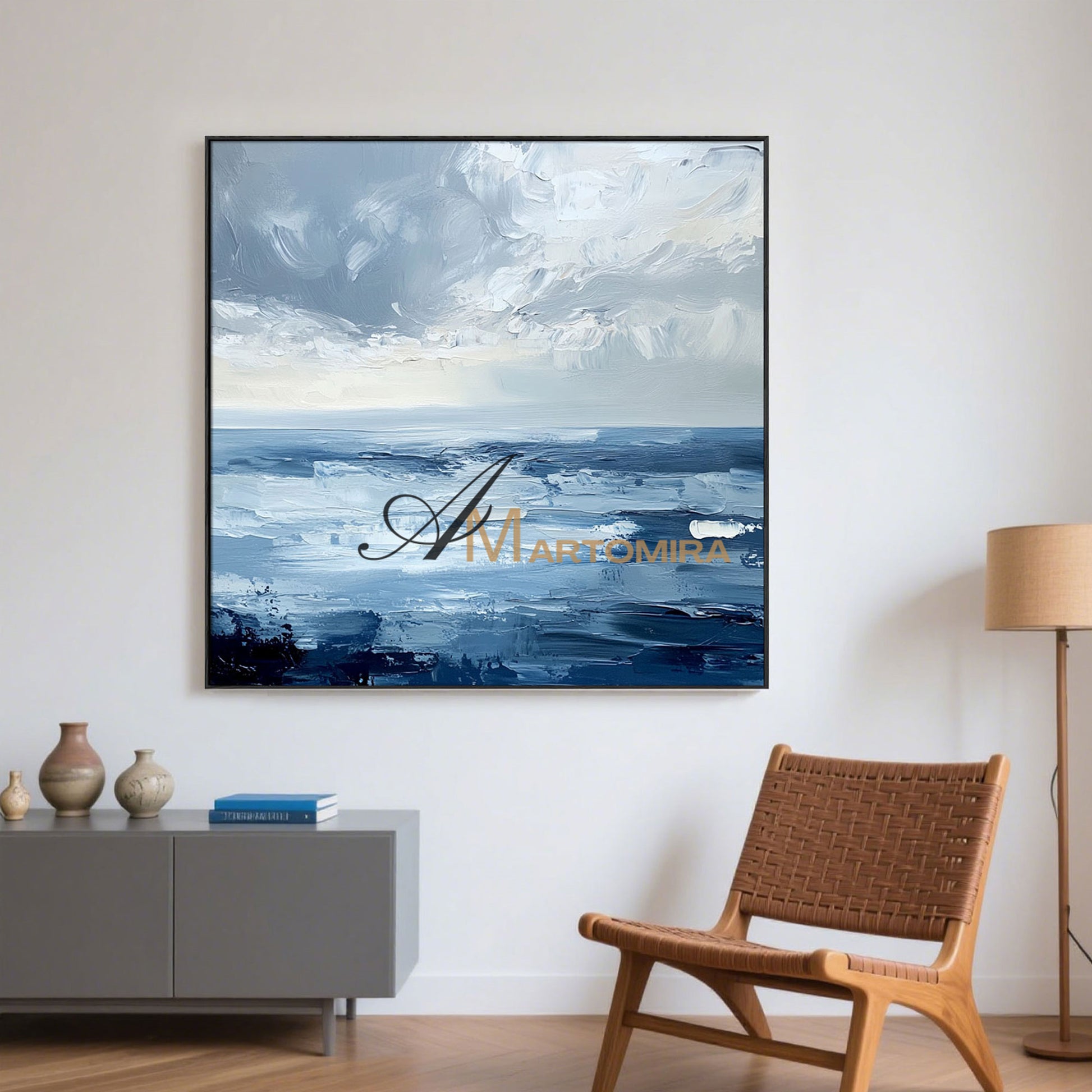 Blue Ocean Paintings | Abstract Paintings Of Waves | Blue White Abstract Painting | Canvas Wall Decor #POS081