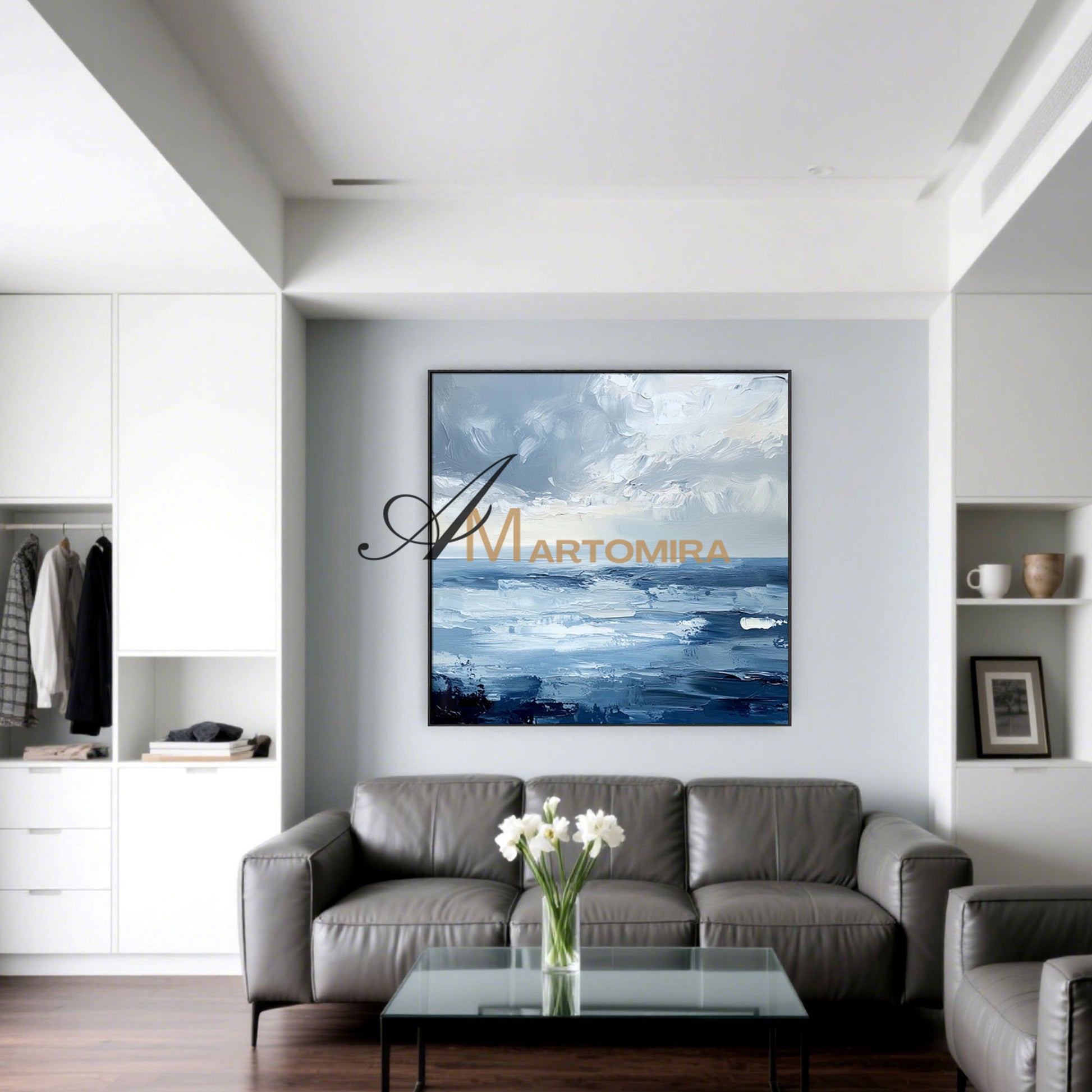 Blue Ocean Paintings | Abstract Paintings Of Waves | Blue White Abstract Painting | Canvas Wall Decor #POS081
