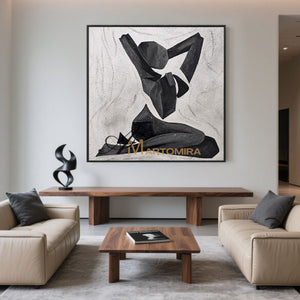 Abstract Wall Art | Black And White Canvas Art | Woman Art Black And White | Abstract Geometric Art #MF031